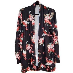 Ecowish 70s Asian Inspired Floral Open Front Cardigan Lightweight Women's XL